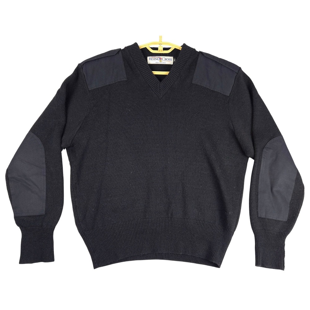 Flying Cross by Fechheimer Mens V Neck Pullover Sweater Black‎ XL Patches